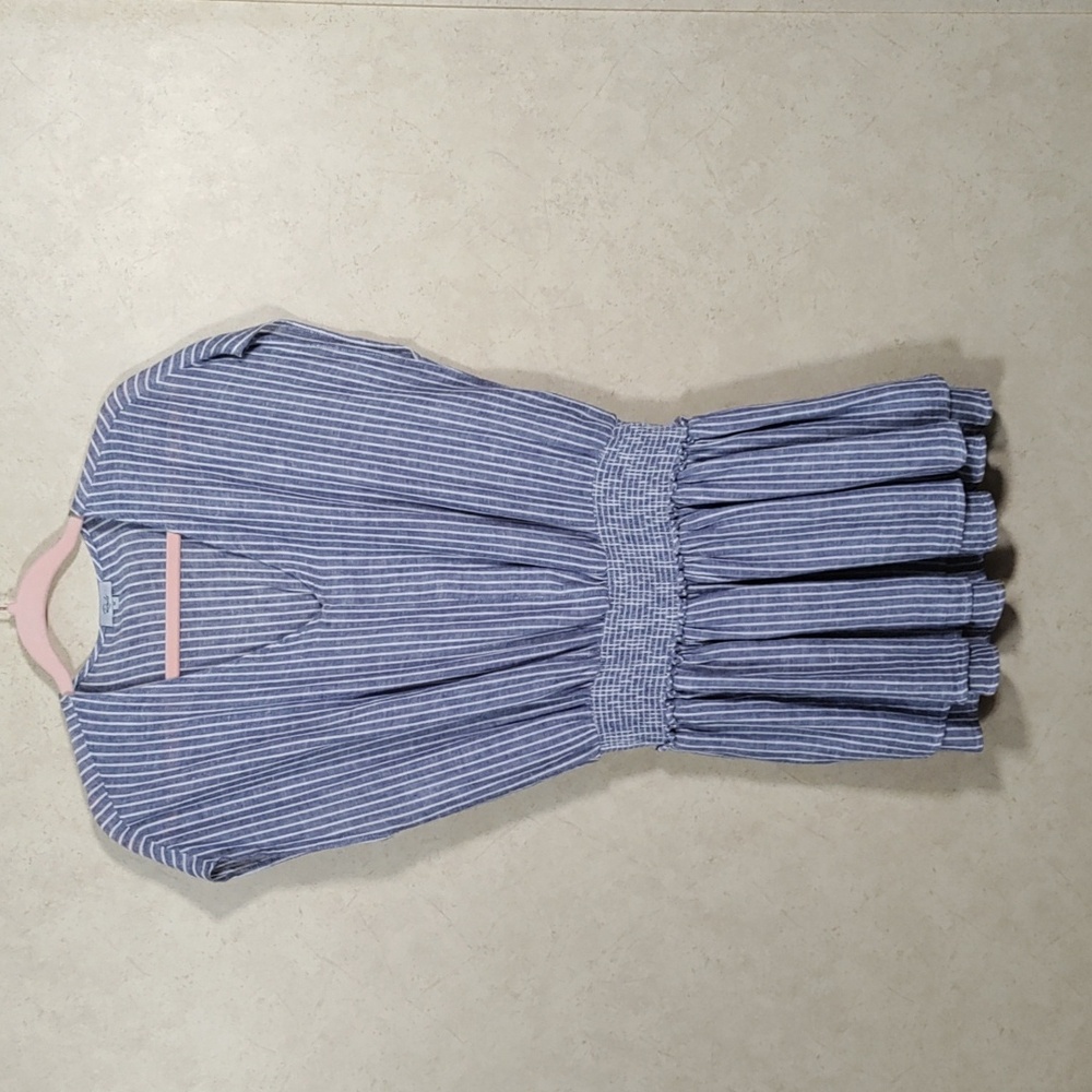 5158 Rails blue & white striped linen blend cap sleeve blouse M